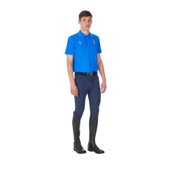 Polo da allenamento uomo Equestro x FISE tre bottoni maniche corte Blu di Savoia