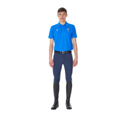Polo da allenamento uomo Equestro x FISE tre bottoni maniche corte Blu di Savoia
