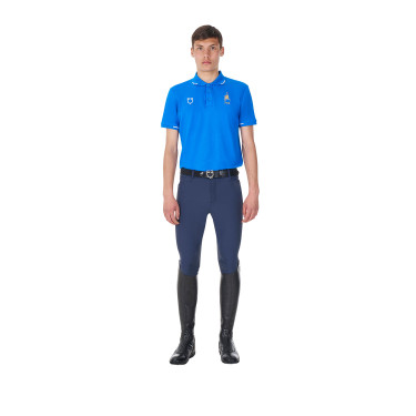Polo da allenamento uomo Equestro x FISE tre bottoni maniche corte Blu di Savoia
