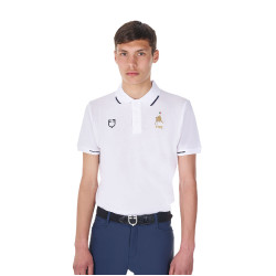 Polo da allenamento uomo Equestro x FISE tre bottoni maniche corte Bianco