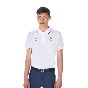 Polo da allenamento uomo Equestro x FISE tre bottoni maniche corte Bianco