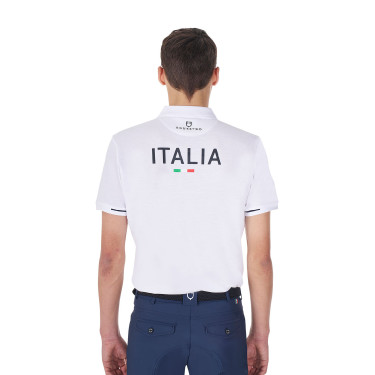 Polo da allenamento uomo Equestro x FISE tre bottoni maniche corte Bianco