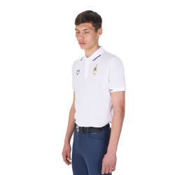 Polo da allenamento uomo Equestro x FISE tre bottoni maniche corte Bianco