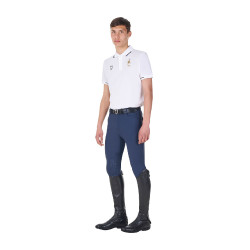 Polo da allenamento uomo Equestro x FISE tre bottoni maniche corte Bianco