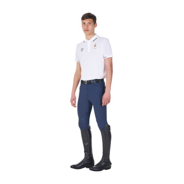 Polo da allenamento uomo Equestro x FISE tre bottoni maniche corte Bianco