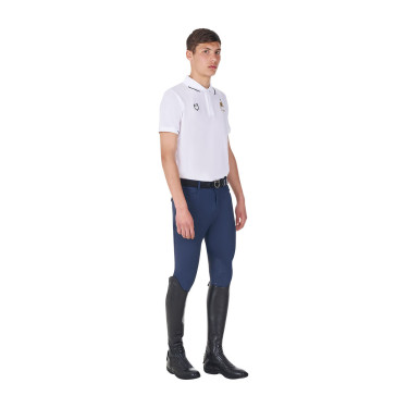 Polo da allenamento uomo Equestro x FISE tre bottoni maniche corte Bianco