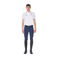 Polo da allenamento uomo Equestro x FISE tre bottoni maniche corte Bianco