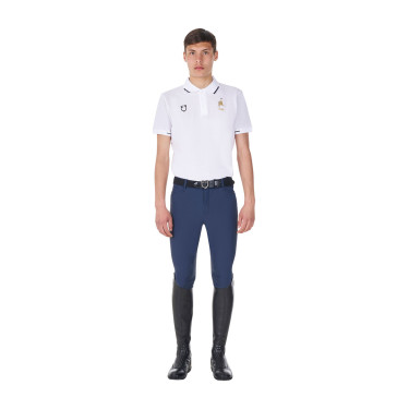 Polo da allenamento uomo Equestro x FISE tre bottoni maniche corte Bianco