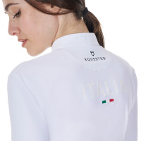 Polo da gara donna maniche lunghe Equestro x FISE Bianco