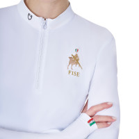 Polo da gara donna maniche lunghe Equestro x FISE Bianco
