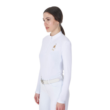 Polo da gara donna maniche lunghe Equestro x FISE Bianco