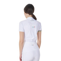 Polo da concorso donna stretch Equestro x FISE maniche corte Bianco
