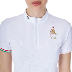 Polo da concorso donna stretch Equestro x FISE maniche corte Bianco