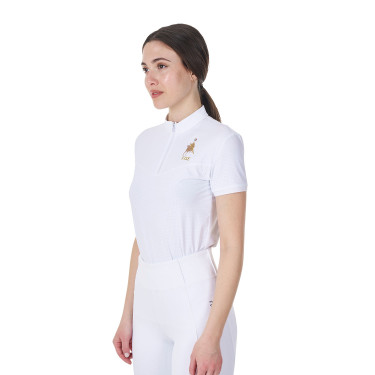 Polo da concorso donna stretch Equestro x FISE maniche corte Bianco