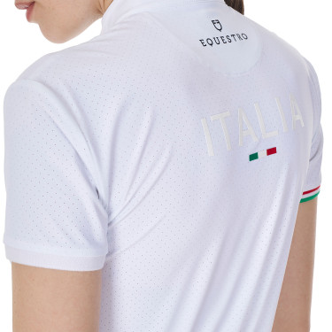 Polo da concorso donna stretch Equestro x FISE maniche corte Bianco