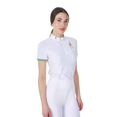 Polo da concorso donna stretch Equestro x FISE maniche corte Bianco