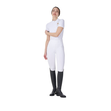 Polo da concorso donna stretch Equestro x FISE maniche corte Bianco