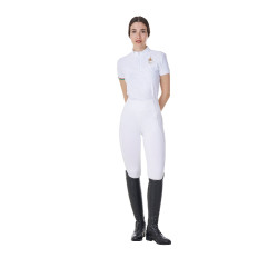 Polo da concorso donna stretch Equestro x FISE maniche corte Bianco