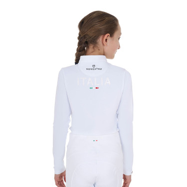 Polo da concorso da ragazza a maniche lunghe Equestro x FISE Bianco