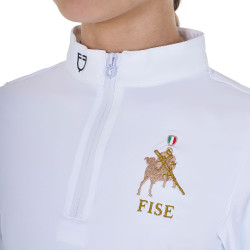 Polo da concorso da ragazza a maniche lunghe Equestro x FISE Bianco