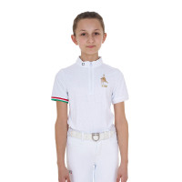 Polo da gara da ragazza con zip Equestro x FISE maniche corte Bianco Polo da gara da ragazza con zip Equestro x FISE maniche corte Bianco