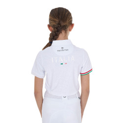 Polo da gara da ragazza con zip Equestro x FISE maniche corte Bianco