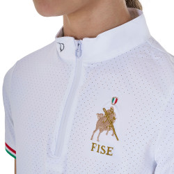 Polo da gara da ragazza con zip Equestro x FISE maniche corte Bianco