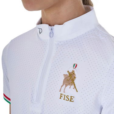Polo da gara da ragazza con zip Equestro x FISE maniche corte Bianco