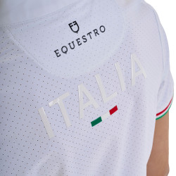 Polo da gara da ragazza con zip Equestro x FISE maniche corte Bianco