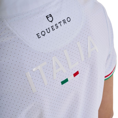 Polo da gara da ragazza con zip Equestro x FISE maniche corte Bianco