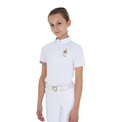 Polo da gara da ragazza con zip Equestro x FISE maniche corte Bianco