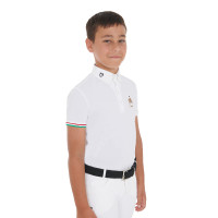 Polo da gara bambino quattro bottoni Equestro x FISE maniche corte Bianco
