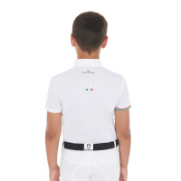 Polo da gara bambino quattro bottoni Equestro x FISE maniche corte Bianco