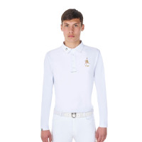 Polo da competizione uomo maniche lunghe Equestro x FISE Bianco
