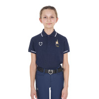 Polo unisex da bambino Equestro x FISE in tessuto tecnico a maniche corte Blazer marine Blu marino