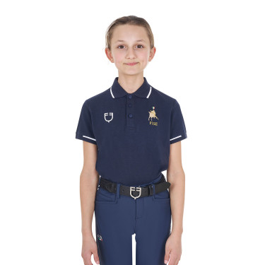 Polo unisex da bambino Equestro x FISE in tessuto tecnico a maniche corte Blazer marine Blu marino