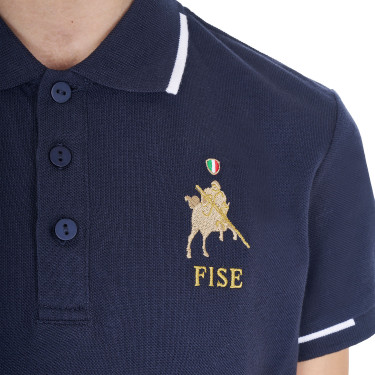Polo unisex da bambino Equestro x FISE in tessuto tecnico a maniche corte Blazer marine Blu marino