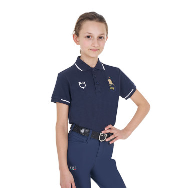Polo unisex da bambino Equestro x FISE in tessuto tecnico a maniche corte Blazer marine Blu marino