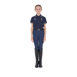 Polo unisex da bambino Equestro x FISE in tessuto tecnico a maniche corte Blazer marine Blu marino