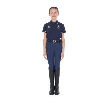 Polo unisex da bambino Equestro x FISE in tessuto tecnico a maniche corte Blazer marine Blu marino