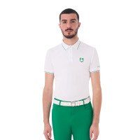 Polo da uomo Equestro da allenamento con dettagli a contrasto maniche corte Bianco / verde oltremare