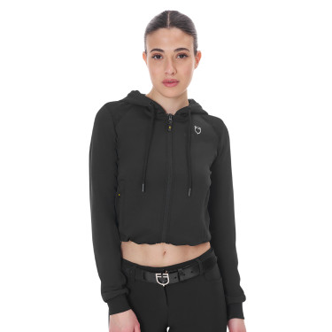 Felpa da donna Equestro crop top con cappuccio Nero