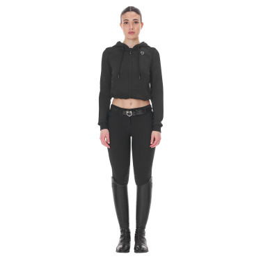 Felpa da donna Equestro crop top con cappuccio Nero