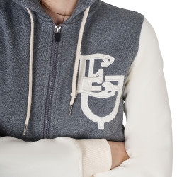 Felpa da donna Equestro EQ bicolore con zip frontale Grigio mélange / bianco antico