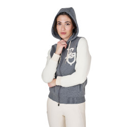 Felpa da donna Equestro EQ bicolore con zip frontale Grigio mélange / bianco antico