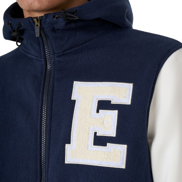 Felpa da uomo Equestro Institutional bicolore con zip frontale Blazer marin / bianco antico Blu marino
