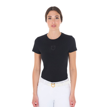 T-shirt donna Equestro basic con logo tono su tono a maniche corte Nero