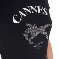 T-shirt donna Equestro Cannes in cotone con strass a maniche corte Nero