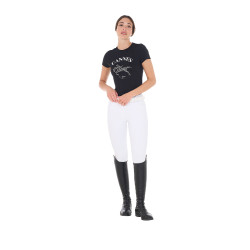 T-shirt donna Equestro Cannes in cotone con strass a maniche corte Nero