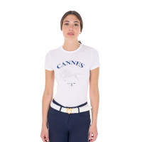 T-shirt donna Equestro Cannes in cotone con strass a maniche corte Bianco